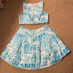 Lilly Pulitzer White and Aqua Blue Two-Piece Mini Dress Set
